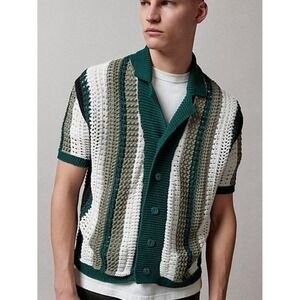 BDG urban outfitters Short Sleeve Crochet Cardigan Green White grandpacore Med